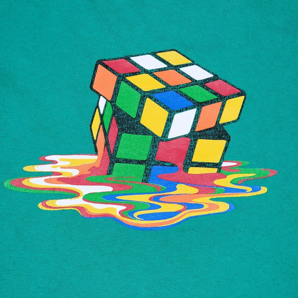 Gildan SS Green Unisex Tee Melting Rubix Cube - Size Large